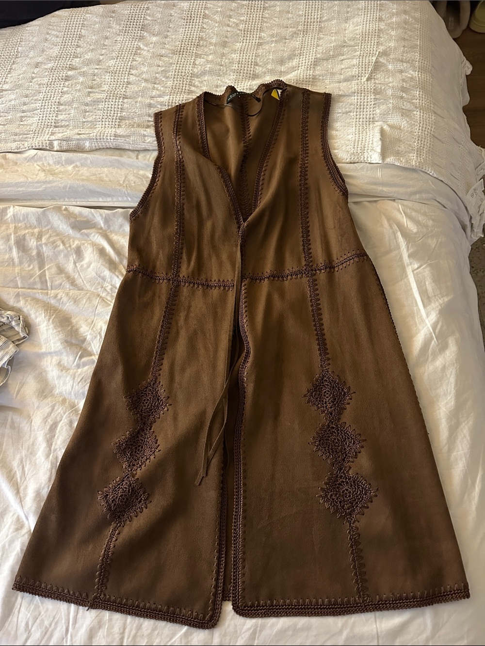 Zara Brown  Embroidered Long Vest